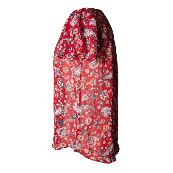 Knox Rose Red Paisley Print Tassel Short Ruffle Sleeve Blouse Size Small - Picture 2 of 3